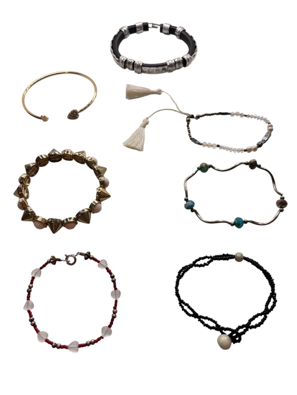 Set of 7 Womens Boho Mixed Bracelet Lot Beaded Tassel Cuff Cuba Souvenir Bangle